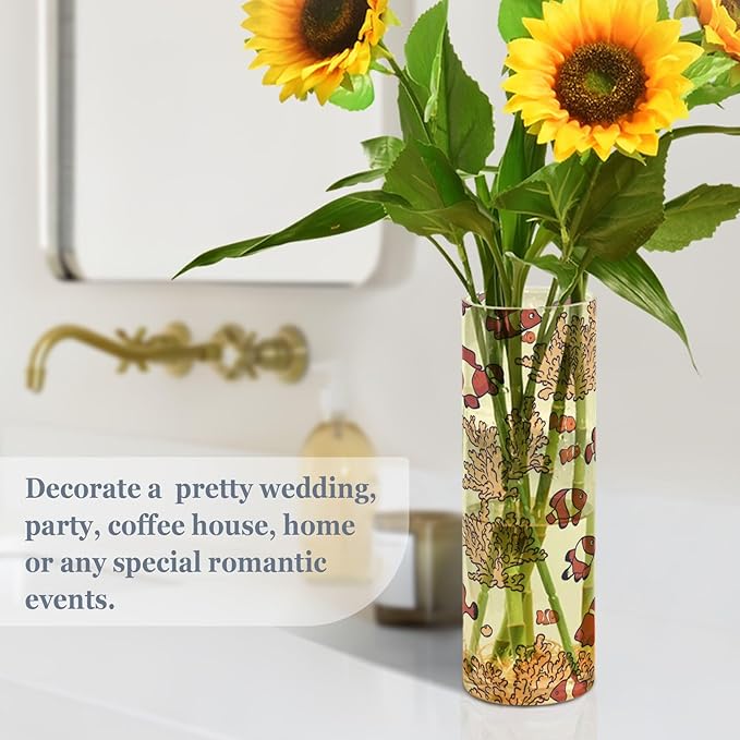 Flower Vase Clear Plastic Cylinder Vases Decor for Centerpieces Home Storage Office Weddings Red Clownflish 11.8 x 3.9 in