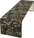 Farmhouse Forest Table Runner, Fairy Tale Woodland Wild Animals Moths Owl Snake Flowers Mushroom Kitchen Dining Table Runners for Indoor Outdoor Home Party Holiday Decor, 13x120inch