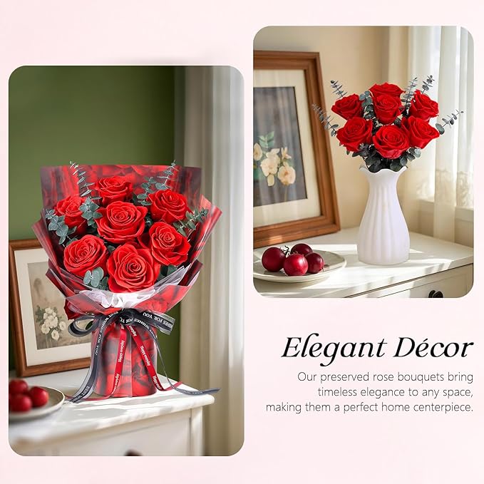Preserved Flowers Bouquet 7 Roses - Red Real Rose & Flowers for Delivery, Long-Lasting Flower with Gift Box, Eternal Roses Bouquet for Mothers, Mom, Wife, Anniversary Birthday Gifts for Women