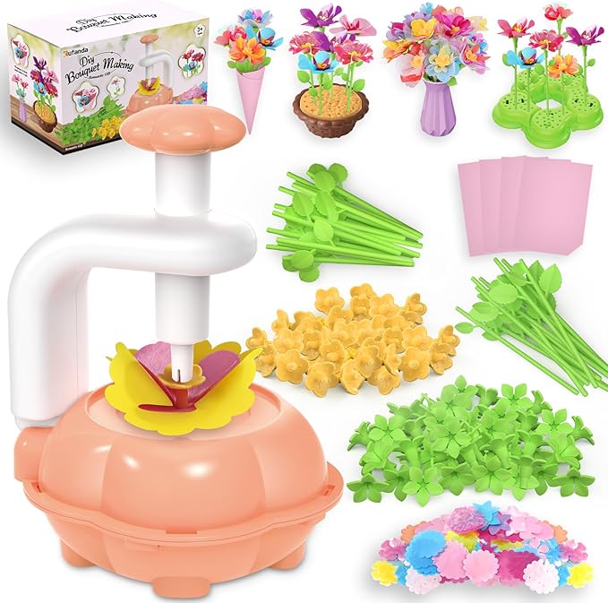Fabric Flower Bouquets Toys for Toddlers and Girls Ages 3 4 5 6 7 8 9, Arts & Crafts Kit for 4-8 Year Old Kids, Ideal Festive Christmas Gifts for Preschool Girls, Educational Handmade DIY Activity Set