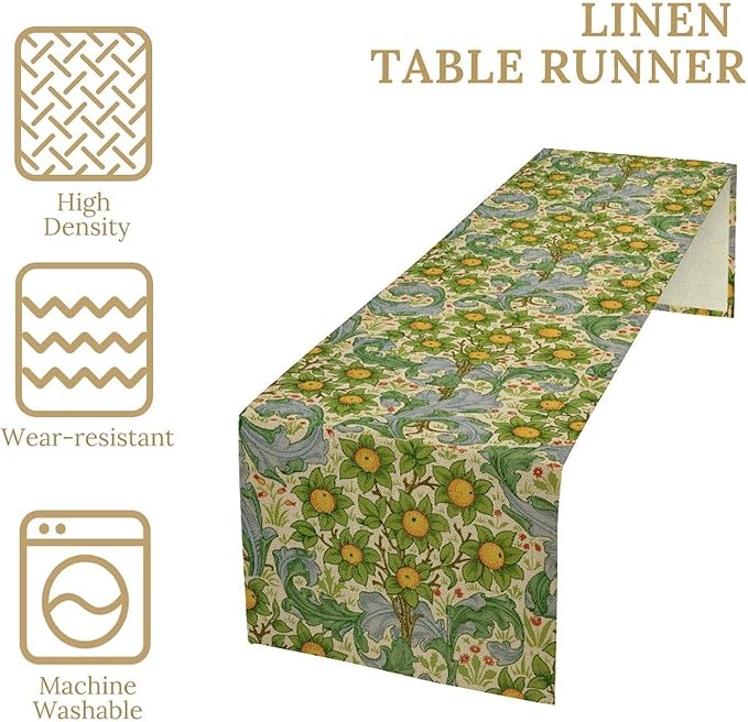 William Morris Original Design Green Table Runner Vintage Floral Table Runner for Dining Table Decor 13 x 90 Inch