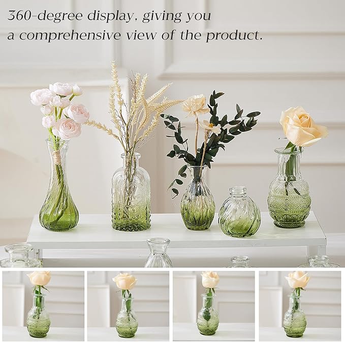 Glass Bud Vase Set of 60 - Small Vases for Flowers in Bulk - Assorted Vintage Crystal Vases for Flowers, Table Centerpieces (Green, 60 Pcs)