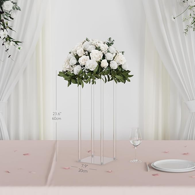 TEKXYZ Acrylic Centerpiece, 10 Pcs 23.6 Inch Tall Flower Stand, Column Wedding Centerpieces, Flower Stand for Wedding Event Party Props, Home Decor, Table