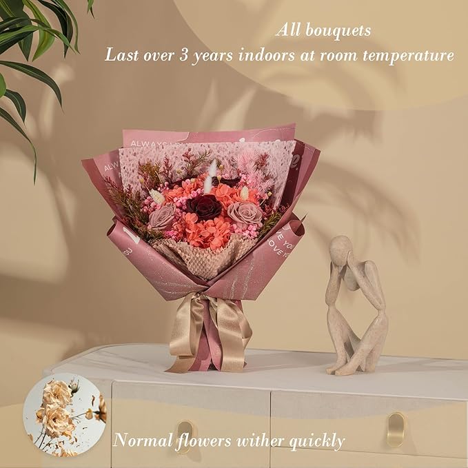 Large Preserved Roses Bouquet - Eternal Flowers Gift Box,Long-Lasting Real Roses,Flower gift box packaging,Birthday,Anniversary For Wife,Mom,Perfect for Valentine's Day,Mother's Day,Wedding (Red)