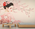 Japanese Cherry Blossom Wall Mural, Kimono Woman Geisha 3D Wall Murals, Oriental Beauty Wallpaper Mural, for Living Room Bedroom Large Wallpaper Indoor Decor 177.16" W x120 H