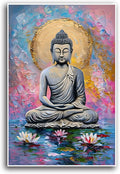 Lotus and golden Buddha meditation tranquil zen wall art mindfulness wall art for spiritual harmony and tranquility decor 20x30in Frameless