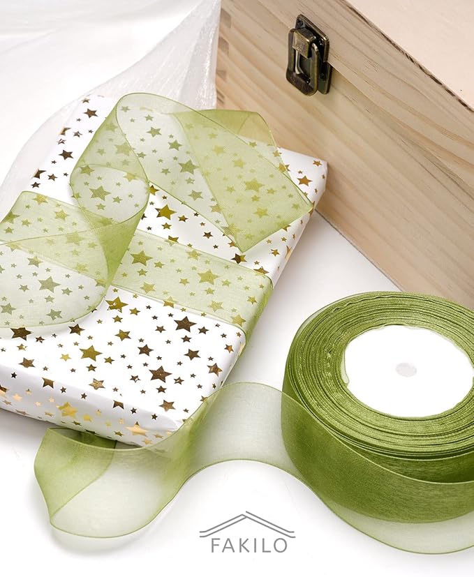 2 Roll Saga GreenOrganza Ribbon 1.5 Inch - 100 Yards for Wedding Gift Wrapping, Invitations & Party Decoration