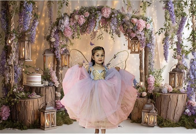 Baocicco Purple Flowers Wall Backdrop 10x7ft Rustic Style Wooden Arch Door Butterfly Background Photography Rural Wedding Baby Shower Birthday Party Banner Supplies Anniversary Decorations Props