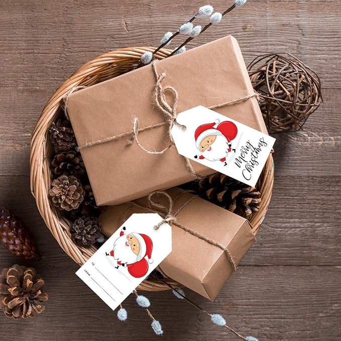 Andaz Press Christmas Holiday Season Classic Gift Tags, Merry Christmas to from Classic Favor Tags, Santa Claus with Christmas Sack Design, for Holiday Events, Parties, and Favors, 60-Pack