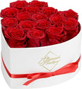 GLAMOUR BOUTIQUE Preserved Roses in a Box - Gifts for Her, Wife & Mom, Rose Flowers Forever Decor for Birthday Gift, Get Well Flower Bouquet Cased in White Box with Cover - Red - 16-Piece