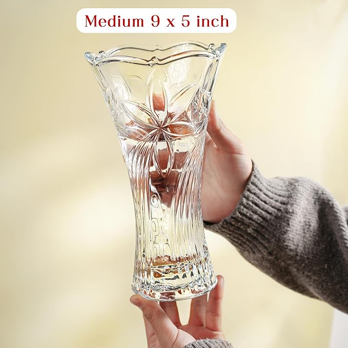 kanpura 9 Inch Glass Vases for Flowers Thickened 2.3 lb Large Flower Vase for Christma Tables Centerpieces Clear Rose Vases for Wedding Reception, Home Decor, Housewarming Gift(Heavy Duty)