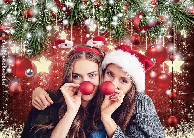 SJOLOON Christmas Backdrops Red Ball Theme Background Shining Stars Background New Year Backdrop for Christmas Party Decoration Banner Photo Shoot 12364 (12x10FT)
