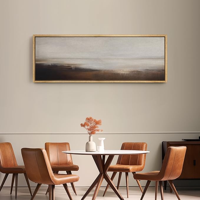 SIGNFORD Large Framed Canvas Print Wall Art Minimalist Landscape in Earth Tones Serene Abstract Horizon Illustrations Modern Art Relax/Calm Warm for Living Room, Bedroom, Office - 60"x20"