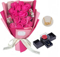 EIGHTOWN Roses Bouquet Artificial Flower - Preserved Red Rose Flowers with Love Necklace for Her - Unique Gifts Valentine's Day, Mother's Day, Thanksgiving, Birthday, Anniversary (512)