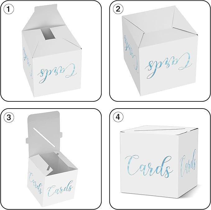 Classic Elegant Card Box – 1 Set Hot Stamping Card Receiving Box for Gift Envelope Money – Wedding Bridal Baby Shower Birthday Graduation Party Supplies Decorations ( 8"*8"*8", Baby Blue and Gold)-A10
