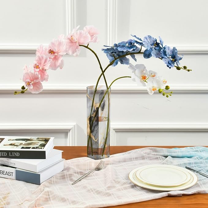 Marble White Gold Flower Vase Bud Vase Home Decor for Dining Table Office Bedroom Living Room