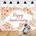 Leyiyi 5x3ft Happy Anniversary Backdrop Watercolor Pink Floral Rose Green Leaves Gold Dots Glitter Photography Background Cheers to Wedding Anniversary Bridal Shower Party Decorations Photo Props