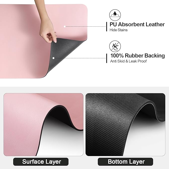 Dish Drying Mat for Kitchen Counter | Coffee Bar Mat for Countertops | Heat Resistant Drainer Mat with Non-slip Rubber Backed | Hide Stain Kitchen Absorbent Draining Mat | Pink 18"x28"