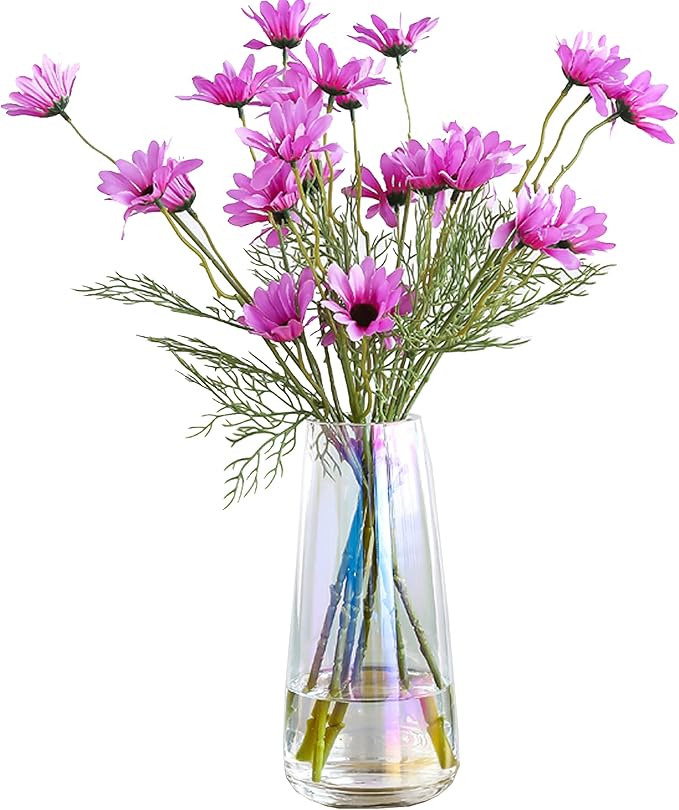 FANTESTICRYAN Modern Glass Vase Irised Crystal Clear Glass Vase for Home Office Decor (Neon Clear)