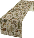 Vintage Woodland Mushroom Table Runner, Rustic Forest Green Plants Wild Mushroom Ferns Daisy Print Kitchen Dining Table Runners for Indoor Outdoor Home Party Holiday Decor, 13x120inch