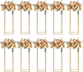 10Pcs Gold Wedding Flower Stands, Metal Column Flower Holder Gold Flower Centerpieces Stands Wedding Metal Centerpieces Rectangular Vase for Wedding Decorations Party Event (10Pcs 31.4in)
