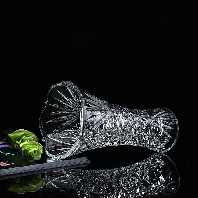 kanpura Clear Crystal Vase, Glass Flower Vase Thickening Design Suitable for Home Christmas Centerpieces Decor, Mothers Gift,9.2'' Tall(1 Piece)