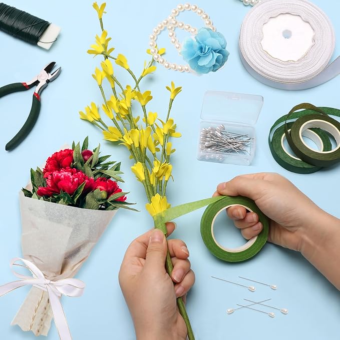 AHIER Corsage Wristlet Band, 162PCS DIY Wrist Corsage Kit with 6P Corsage Bracelet, Wire Cutter and Floral Wire, Green Floral Tape, Pin, Ribbon for Wedding Party Boutonniere Wrist Corsage Supplies