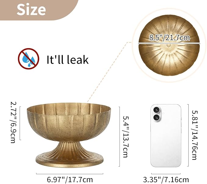 NUPTIO Distressed Gold Vases for Centerpieces: Rustic Brass Compote Vases for Flowers - Metal Pedestal Bowl Decor for Wedding Table Home Set of 10