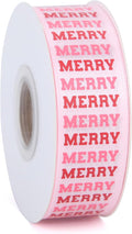 Gingerbread with Candy Canvas Ribbon 7/8 Inch 20 Yards Pink White Merry Christmas Candy Cane Fabric Craft Ribbon for Christmas Gift Wrapping Wreath Bow DIY Crafts Supplies (Pink Merry)