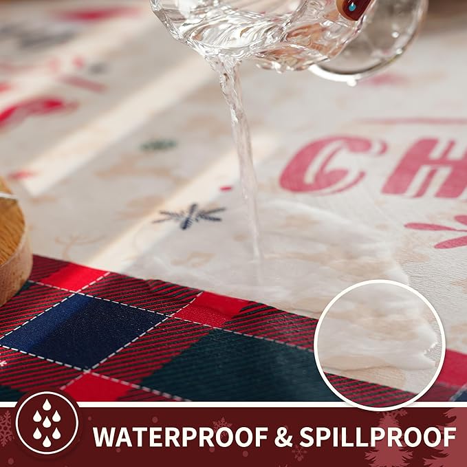 Christmas Rectangle Table Cloth,100% Waterproof Tablecloth,Christmas Decorations for Home, Vinyl Tablecloth Plastic Table Cover for Party，Picnic,Dining,Outdoor 54" x 54",Crimson Checked