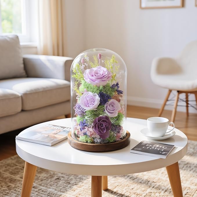 Flowers for Delivery Preserved Flowers Rose in Glass Dome,Lilac Rose Forever Flowers Birthday Gifts for Women Mom Grandma Friend Gifts for Her,Home Decor