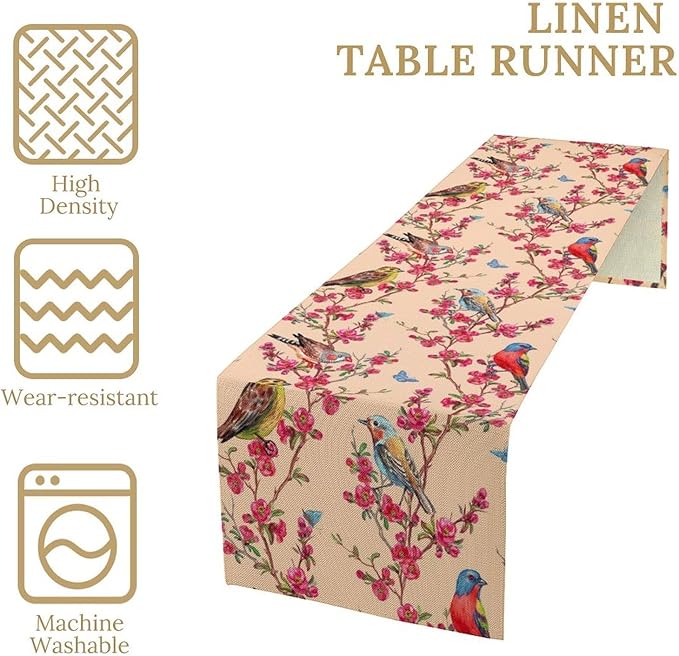 Floral Butterfly Table Runner Seasonal Spring Flower Bird Table Decoration Table Runner for Home Party Decoration 13x70 Inch