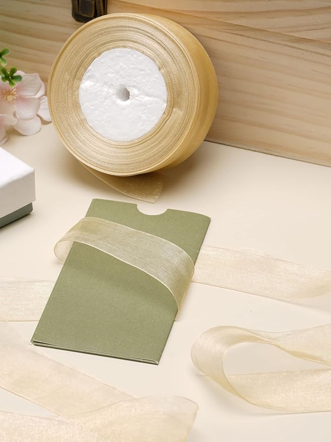 2 Roll Champagne Organza Ribbon 1.5 Inch for Wedding Gift Wrapping, Wedding Invitations, Party Decoration, Crafts