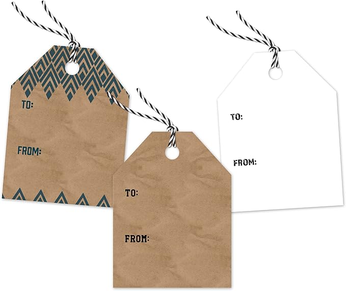 Pro Supply Global 24 Count of 2.5 Inch x 3 Inch Pre Strung Deer Heads Gift Tag Assorted Printed Designs on Large Cardstock Gift Hang Tags - Ideal to Use on Bags