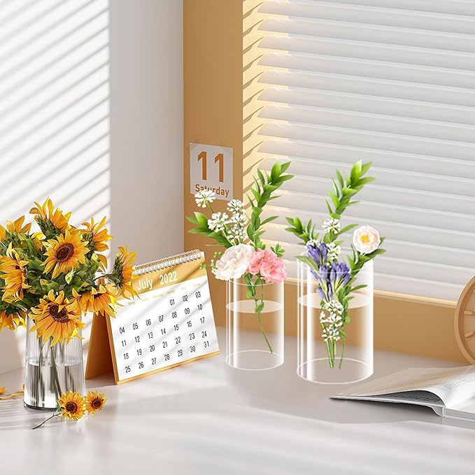 12 Pcs Acrylic Cylinder Vases 4,6,8 Inch Tall Clear Acrylic Flower Vases Bulk Floating Candle Holders Cylinder Plastic Vases for Centerpiece Table Wedding Home