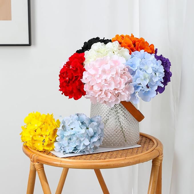 Fake White Hydrangea Artificial Flowers - Faux Silk Hydrangeas Flowers Heads with Stems Real Touch for Home Wedding Party Table Decor(White,Pack of 10)
