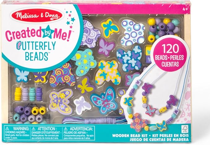 Melissa & Doug Created by Me! Butterfly Beads Wooden Bead Kit, 150+ Beads for Jewelry-Making