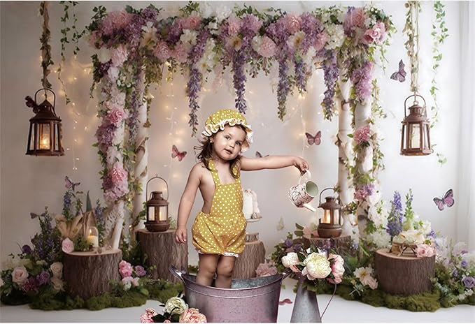 Baocicco Rustic Flower Wall Backdrops 20x10ft Farmhouse Wedding Background Photography Baby Shower Bridal Shower Backdrop Purple Floral Wooden Butterfly Backdrop Kids Adults Portraits Studio Props