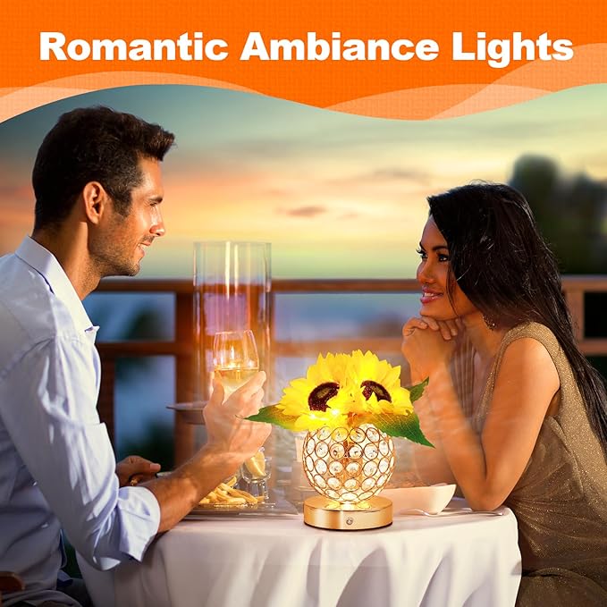 Sunflower Gifts for Women,Sunflower Flower Home Decor Touch Table Lamp,3-Colour Dimming Rechargeable Cordless Small Night Light for Festival Housewarming Birthday Gift for Mom