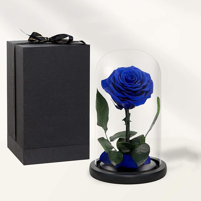NATROSES Handmade Preserved Roses in Glass Dome, Blue Roses, Preserved Flowers Gifts for Women, Mothers Day Flowers