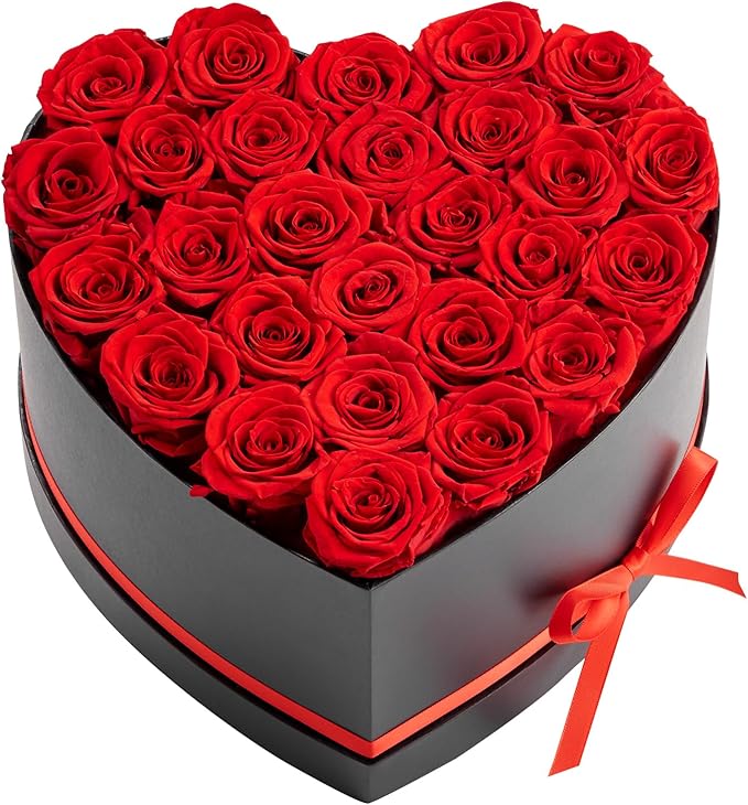 VEVOR Forever Flowers, 27 Preserved Roses in a Heart Shape Box, Eternal Flowers Immortal Bouquet Birthday Present for Delivery Prime Women Her Wife Mothers, Anniversary, Valentine's Day,Christmas, Red