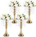 4 Pcs Gold Vases for Centerpieces, 13.5 inch Tall Crystal Flower Stand Wedding Centerpieces for Tables Decorative Metal Flower Vase for Party Anniversary Ceremony Birthday Event Home Decor