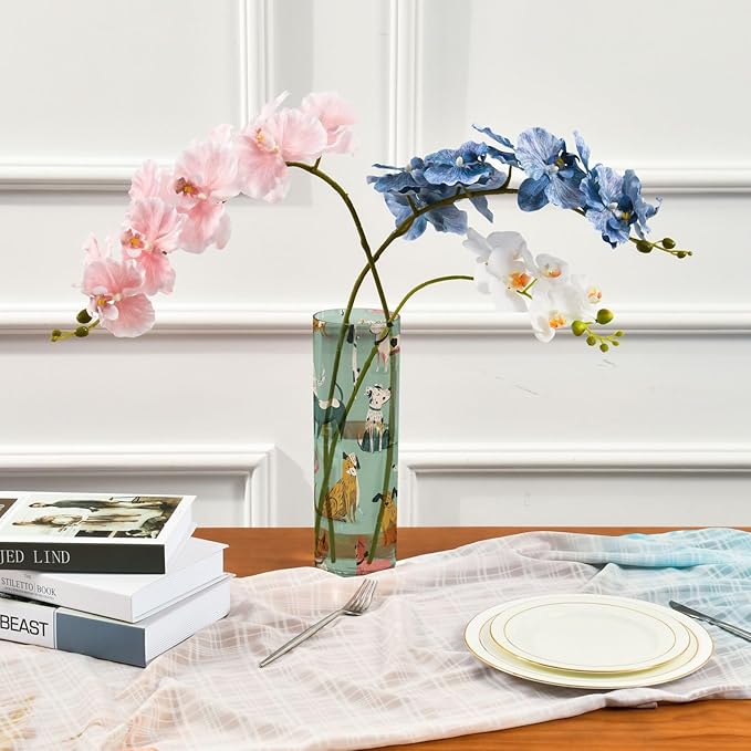 Flower Vase Clear Plastic Cylinder Vases Decor for Centerpieces Home Storage Office Weddings Mint Green Cute Dogs 11.8 x 3.9 in