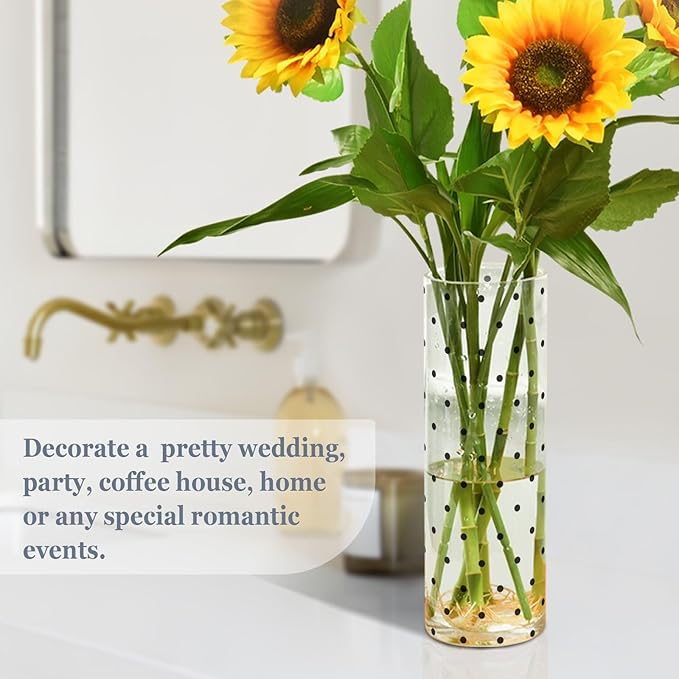 Flower Vase Clear Plastic Cylinder Vases Decor for Centerpieces Home Storage Office Weddings Black Polka Dot White 11.8 x 3.9 in