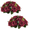 NUPTIO Flower Ball Arrangement Bouquet - 2 Pcs 9.5 inch Diameter Crimson Fake Flowers Roses Balls for Centerpieces Tables - Artificial Rose Arrangements for Wedding Centerpiece Table Decorations
