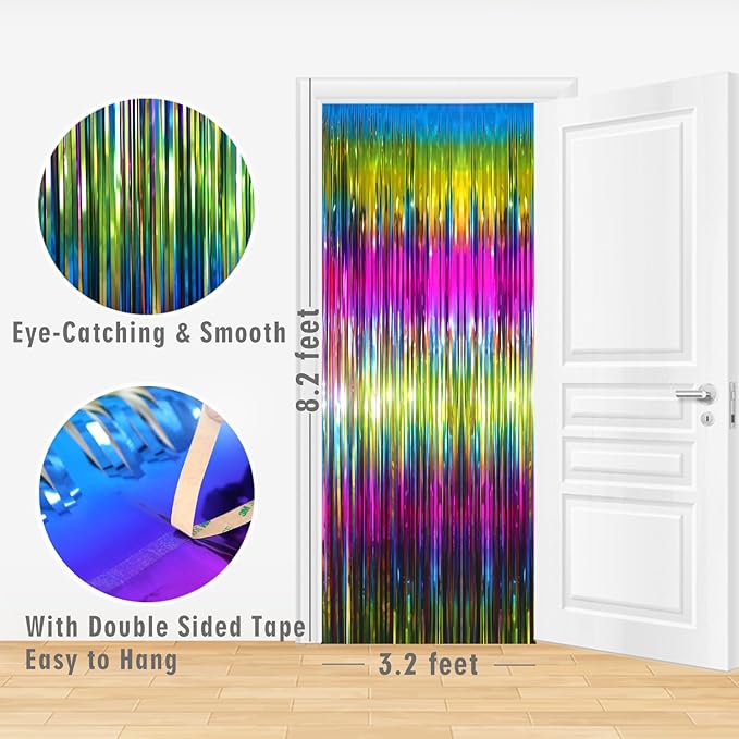 GOER 3.2 ft x 8.2 ft Metallic Tinsel Foil Fringe Curtains Party Photo Backdrop Party Streamers for Birthday,Graduation,New Year Eve Decorations Wedding Decor(1 Pack,Macaroon Rainbow)
