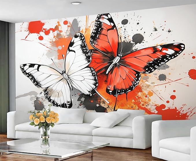 Modern Watercolor Butterfly Wall Mural, Abstract Butterfly 3D Wall Murals, Ink Painting Wallpaper Mural, for Living Room Bedroom Large Wallpaper Indoor Decor 177.16" W x120 H