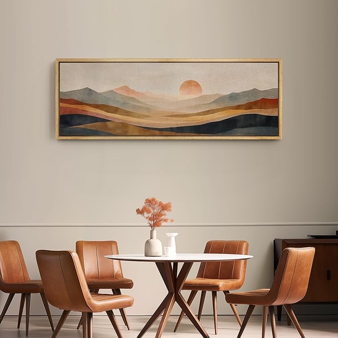 SIGNFORD Large Framed Canvas Print Wall Art Serene Mountain Landscape with Warm Illustrations Modern Art Calm Warm for Living Room, Bedroom, Office - 60"x20"