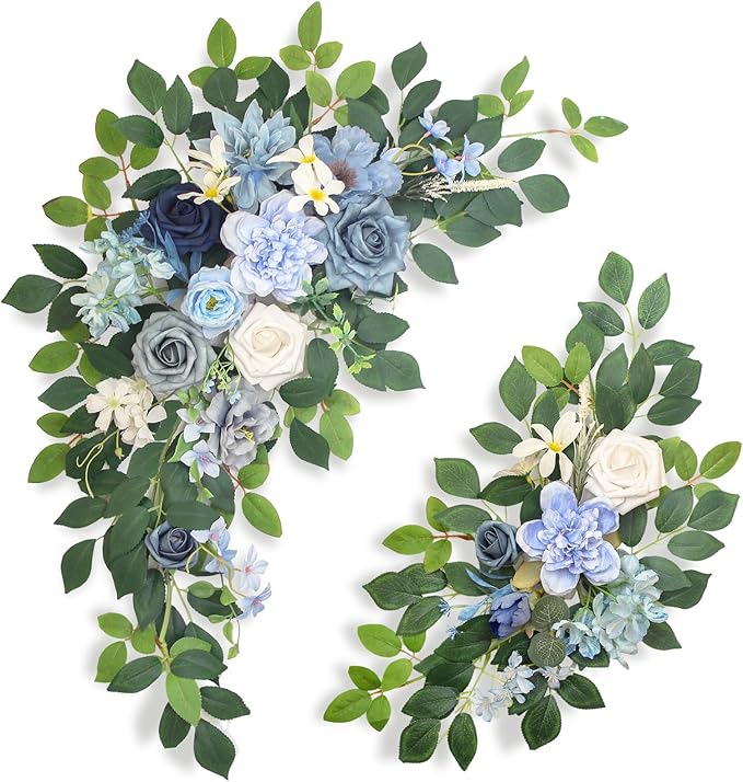 Pack of 2 Artificial Flowers for Backdrop Decoration, Wedding Arch Flowers,Reception Welcome Sign, Eucalyptus Garland, Suited to Aisle Decor and Wedding Arches(Blue)