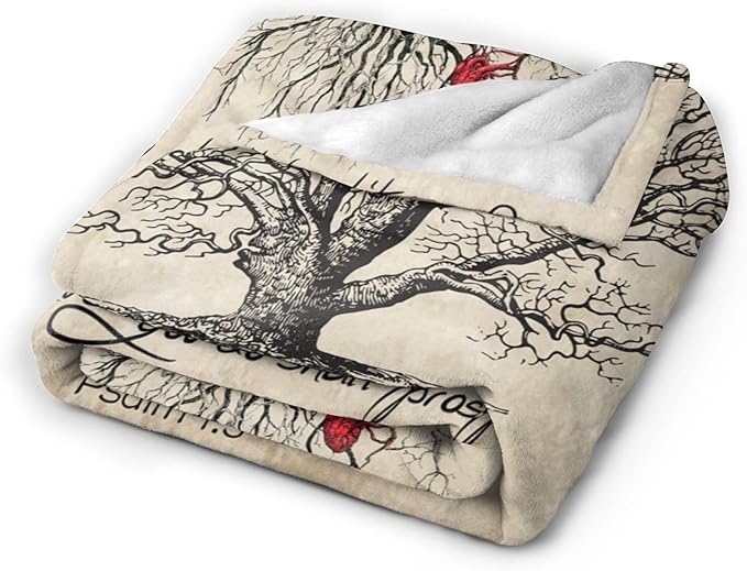 Christian Bible Tree of Life Throw Blanket - Religious Gifts and Decor for Women Men Adults - Soft Warm Cozy Fleece for Couch Sofa Bed 50"x40"